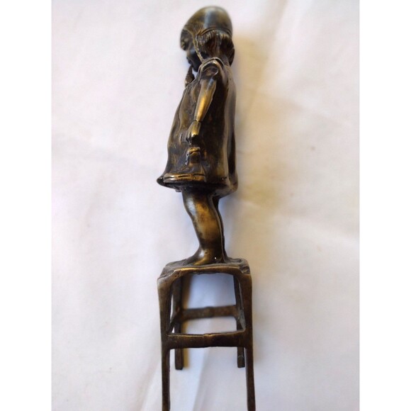Set of Two (2) Doorstops 11" Girls Standing On Chair Bronze Statues - Picture 5 of 16